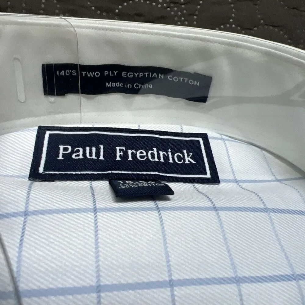 Paul Fredrick 140’s Two Ply Egyptian Cotton Light Blue Monogrammed EDE 16-34 NWT
